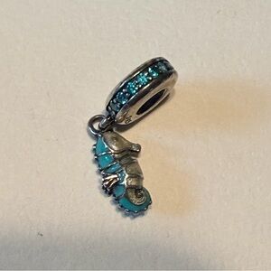Pandora Retired Seahorse Silver With Teal Charm S925 Ale
